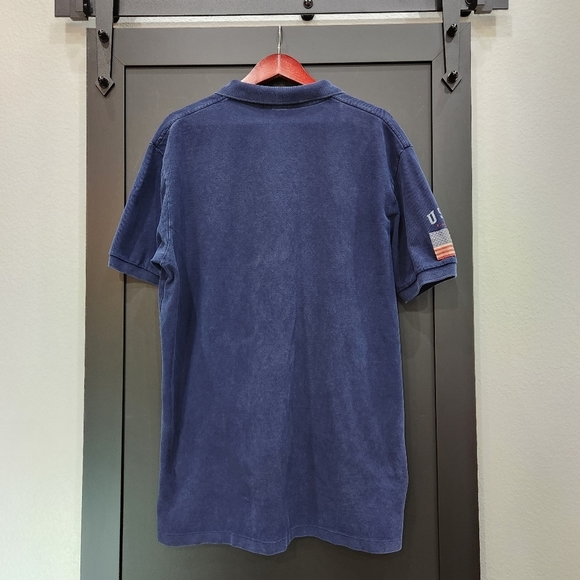 Vintage Polo Ralph Lauren Polo Shirt Big Pony W/USA Flag Hit Mens XL Blue - Picture 5 of 5